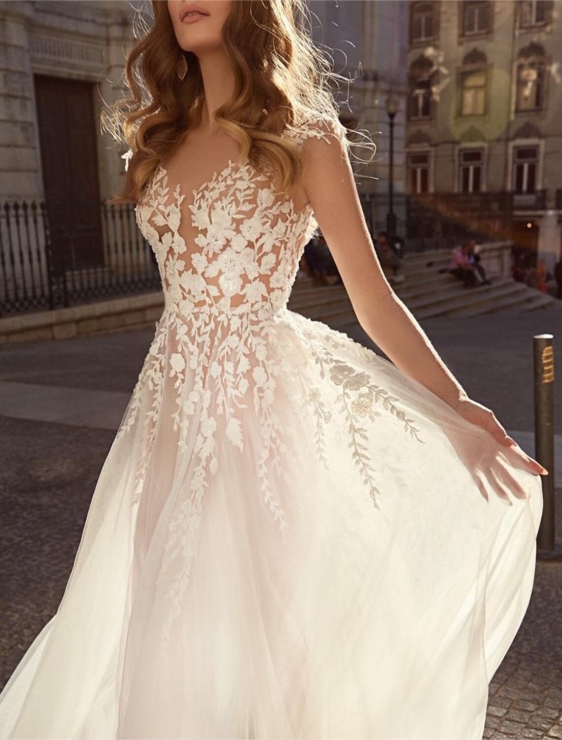 Wholesale Beach Boho Wedding Dresses A-Line Boat Neck Sleeveless Floor Length Organza Bridal Gowns With Flower Solid Color